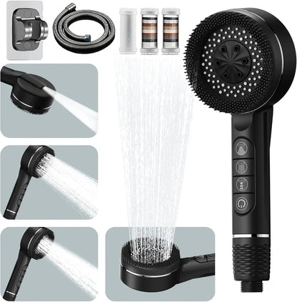 Cabezal de ducha filtrado Supercharged – Pulverizador de ducha ajustable de 4 modos de ahorro de agua, cabezal de ducha de baño de alta presión con filtro de sellado de agua y ajustes de pulverización multifuncionales