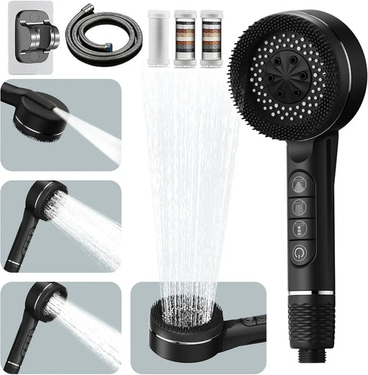 Cabezal de ducha filtrado Supercharged – Pulverizador de ducha ajustable de 4 modos de ahorro de agua, cabezal de ducha de baño de alta presión con filtro de sellado de agua y ajustes de pulverización multifuncionales