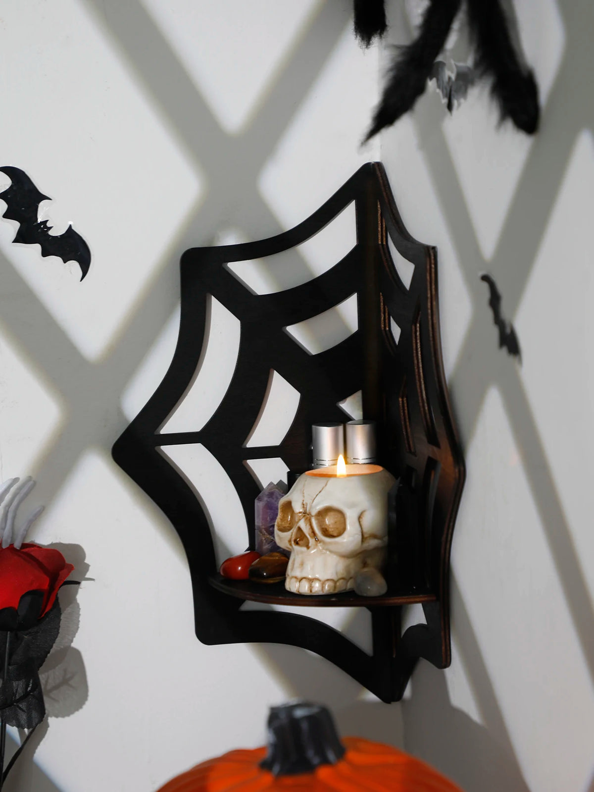 Spider Web Corner Floating Shelf, Gothic Wall-Mounted Crystal Display Shelf, Halloween Decoration, Kitchen and Home Wall Decor