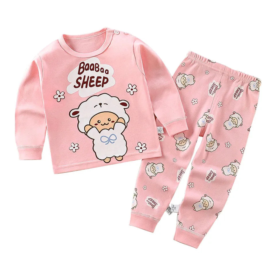 Conjunto de pijama de algodón para niños – Ropa de dormir de dibujos animados de otoño invierno para niños y niñas, conjunto de ropa de descanso suave para niños, ropa de noche acogedora y conjunto para el hogar para un sueño cómodo