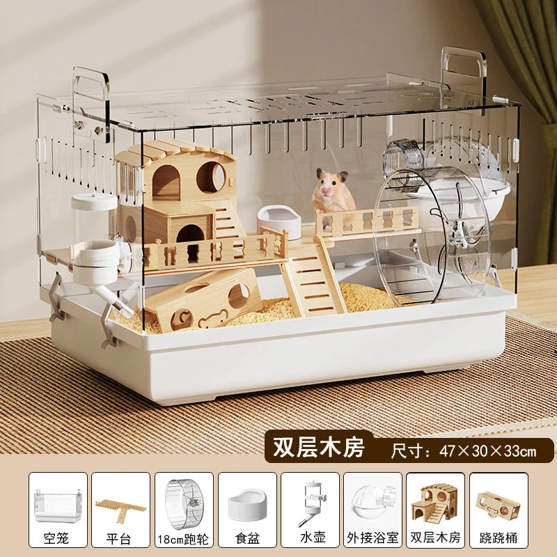 Acrylic Hamster Cage – Transparent Rodent Habitat with Accessories, Luxury Villa Enclosure for Syrian, Dwarf Hamsters, Gerbils & Mice