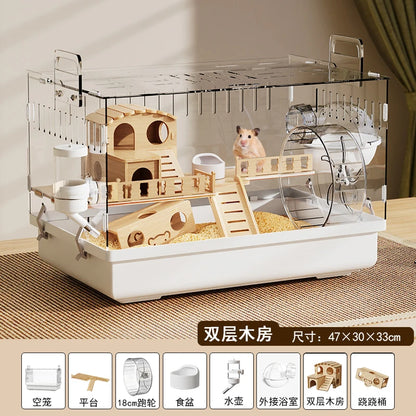 Acrylic Hamster Cage – Transparent Rodent Habitat with Accessories, Luxury Villa Enclosure for Syrian, Dwarf Hamsters, Gerbils & Mice