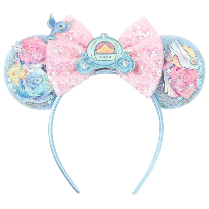 Diadema de orejas de Mickey Mouse de Lilo & Stitch – Lazo de lentejuelas de 5" Accesorio para el cabello de dibujos animados para mujeres y niñas | Diadema para fiestas y festivales