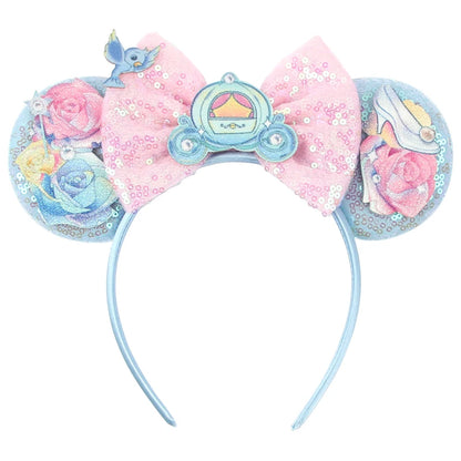 Diadema de orejas de Mickey Mouse de Lilo & Stitch – Lazo de lentejuelas de 5" Accesorio para el cabello de dibujos animados para mujeres y niñas | Diadema para fiestas y festivales