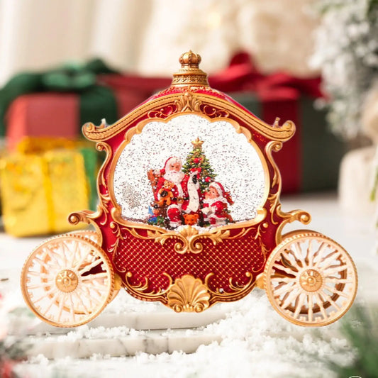 Christmas Carriage Snow Globe – Santa Claus Glitter Music Box Ornament, Vintage Christmas Decoration for Party Tables & Holiday Gifts