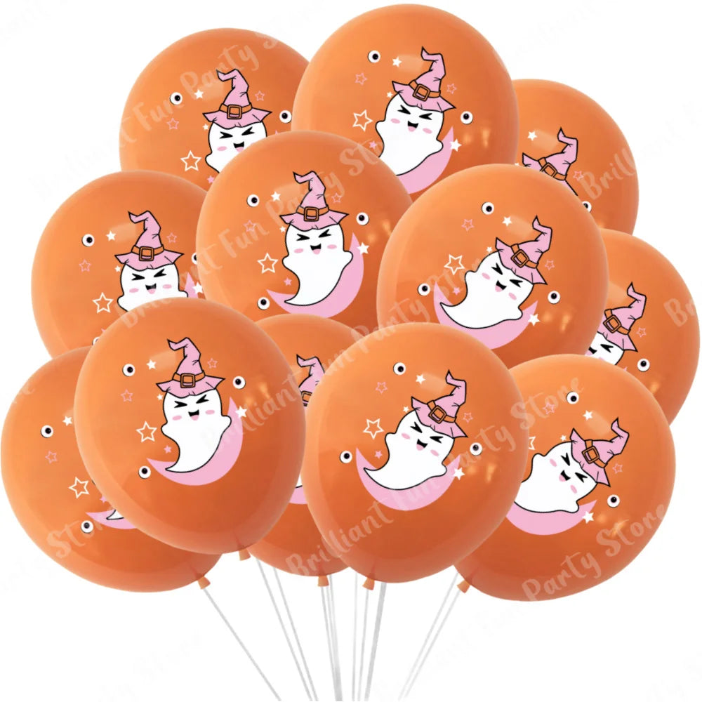 12-Inch Halloween Latex Balloons – Black, Orange, White & Pink Balloons for Halloween Parties, Holiday Events, Party Favors & Decorations