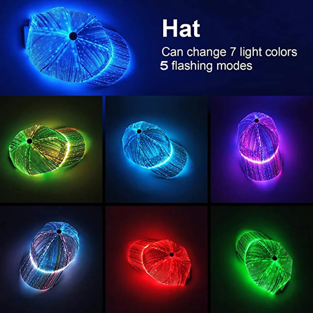 Fiber Optic LED Baseball Cap – 7-Color Luminous Light-Up Hat with USB Rechargeable Design for Parties, Performances & EDC