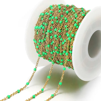 Cadena de eslabones de cuentas de esmalte dorado de acero inoxidable de 2M – Cadena DIY de aceite de goteo para collares, pulseras y suministros de fabricación de joyas