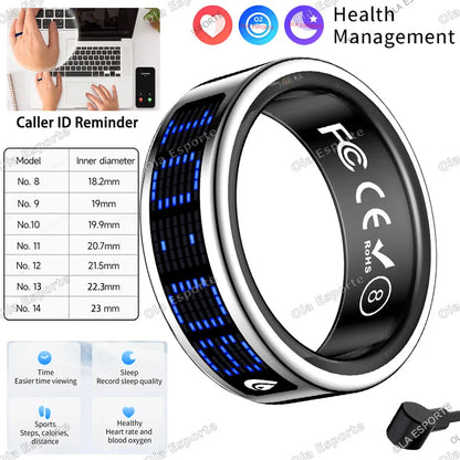 HT30 Smart Ring with Touch Display – Call ID Reminder, Tasbih Counter & Health Manager, 5ATM Waterproof Multiple Sport Modes for Men & Women