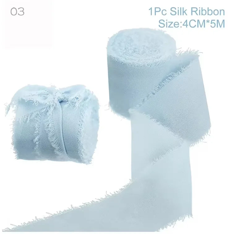 Ruban de soie en mousseline effilochée de 5 m – Ruban fait main déchiré pour bouquet de mariage et emballage cadeau