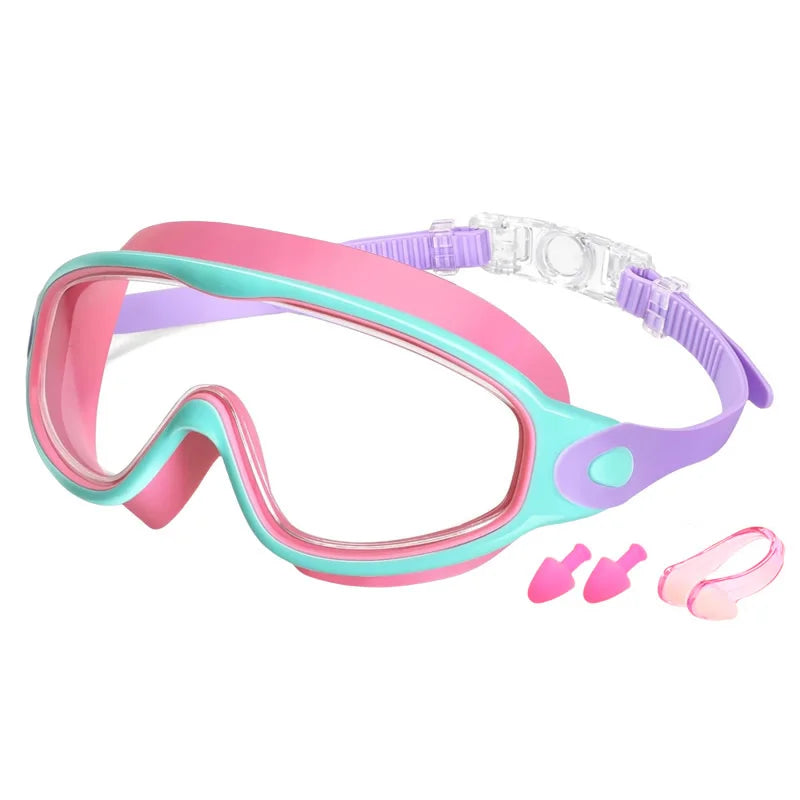 Colorful Kids Swimming Goggles – Wide-Vision Anti-UV & Anti-Fog No-Leak Swim Glasses for Boys & Girls Ages 3-15, Pool Accessories