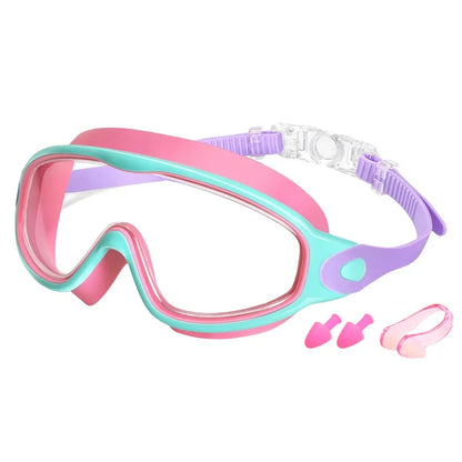 Colorful Kids Swimming Goggles – Wide-Vision Anti-UV & Anti-Fog No-Leak Swim Glasses for Boys & Girls Ages 3-15, Pool Accessories