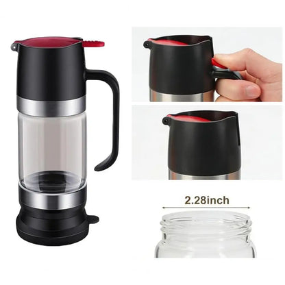 Glass Syrup Dispenser Bottle – Press-Top Honey & Syrup Container with No-Drip Spout, BPA-Free Design for Kitchen & Barbecue