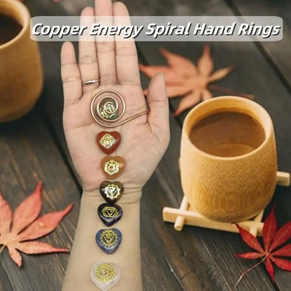 Adjustable Copper Palm Ring – Handmade Spiral Finger Cuff Ring for Meditation, Energy Healing & Boho Fashion Jewelry Accessory