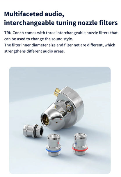 Écouteurs intra-auriculaires TRN Conch HiFi – IEM à transducteur dynamique DLC Diamond avec embouts de réglage interchangeables pour le jeu, la musique et les appareils Xiaomi