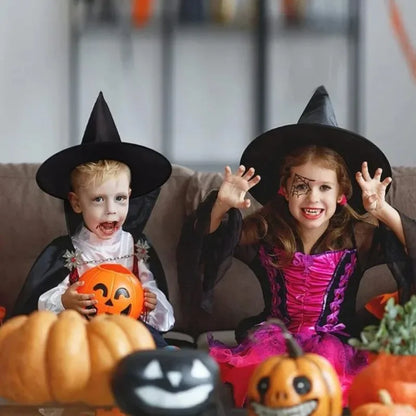 Halloween Witch Hat – Black & White Wizard Cap for Kids, Cosplay Party Costume Accessory, Home Hanging Decoration & Festival Favor