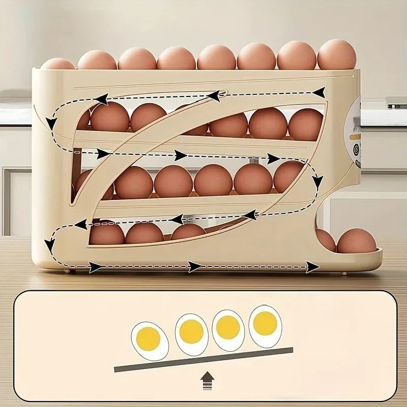 3-Tier Rolling Egg Storage Container – 24-Egg Refrigerator Organizer Rack, Large-Capacity Egg Holder & Kitchen Fridge Storage Box