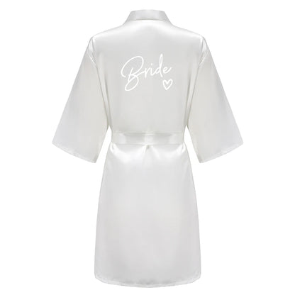 Bata de satén "Team Bride" – Kimono de pijama para fiesta de bodas con estampado de letras blancas | Regalo de despedida de soltera para mujer