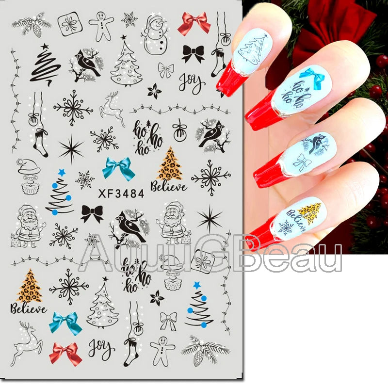 3D Christmas Nail Art Stickers – Snowflake & Winter Tree Nail Decals for Nail Tips Decoration