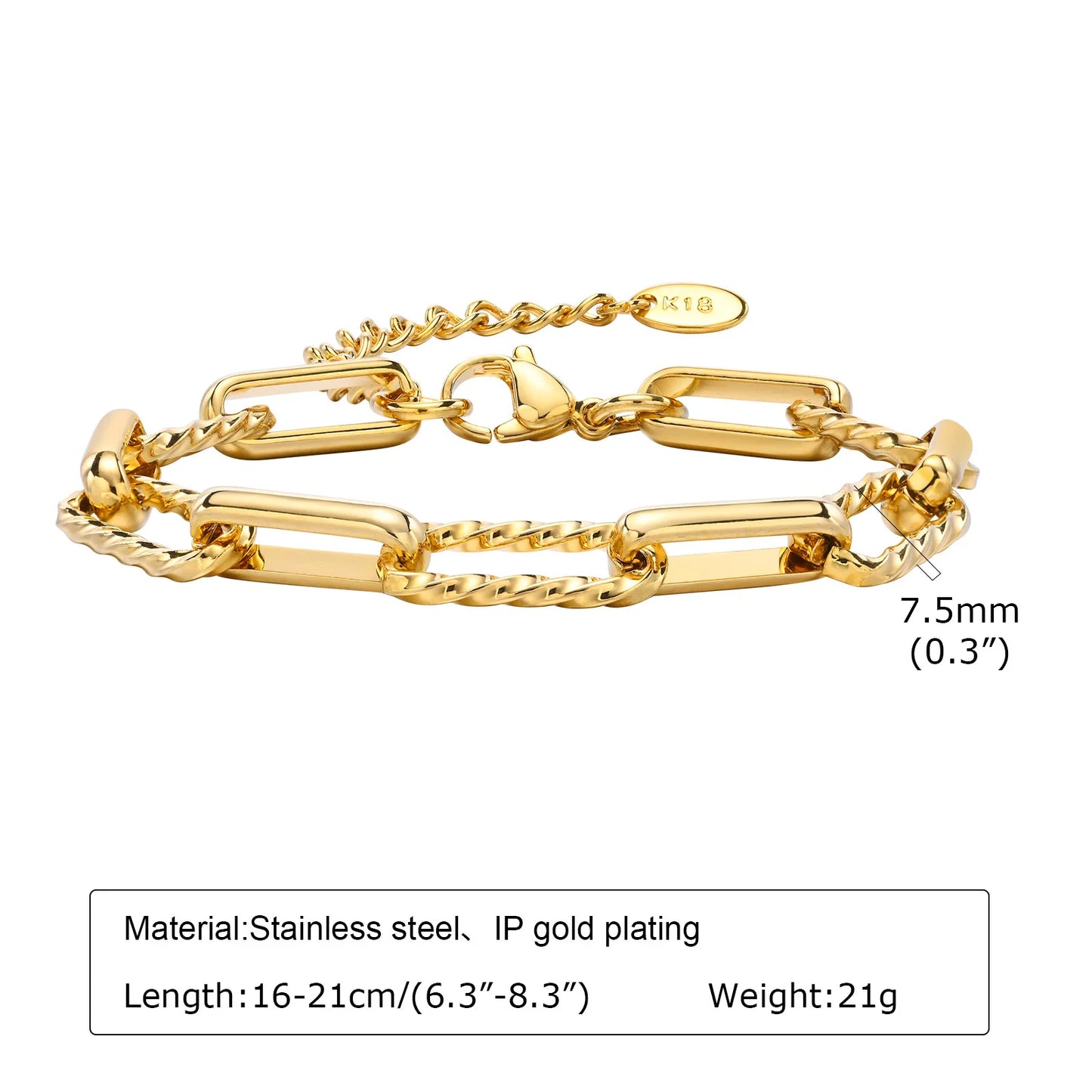 Waterproof Stainless Steel Chain Bracelet – Gold Plated Stackable Link Bracelet for Women | Trendy Fashion Jewelry Gift