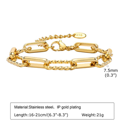 Waterproof Stainless Steel Chain Bracelet – Gold Plated Stackable Link Bracelet for Women | Trendy Fashion Jewelry Gift