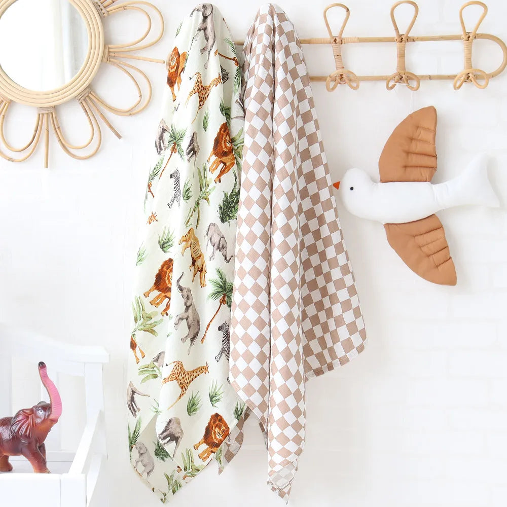 Couverture d'emmaillotage pour bébé en mousseline de bambou – Ultra douce 120 x 120 cm, couverture de naissance, d'emmaillotage et de chambre d'enfant