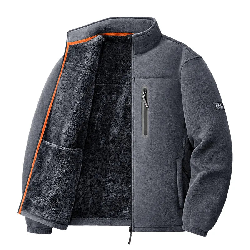 Men's Winter Fleece Jacket Thickened Polar Fleece Warm Insulated Casual Coat for Outdoor Activities and Autumn Cold Weather