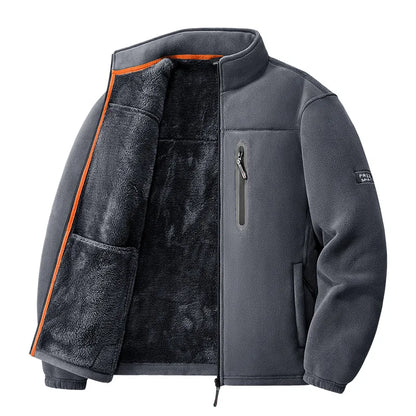 Men's Winter Fleece Jacket Thickened Polar Fleece Warm Insulated Casual Coat for Outdoor Activities and Autumn Cold Weather