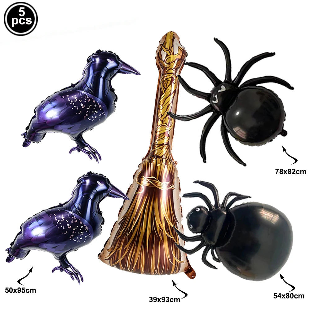 Large Halloween Standing Foil Balloons – Haunted House, Castle, Skull, Coffin & Witch Mylar Balloons for Halloween Party Decorations