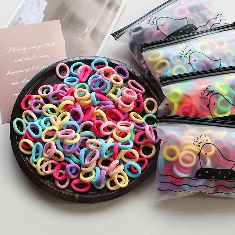 100PCS Kids Elastic Hair Bands – 2CM Nylon Hair Ties for Girls & Babies | Colorful Stretch Hair Accessories for Children