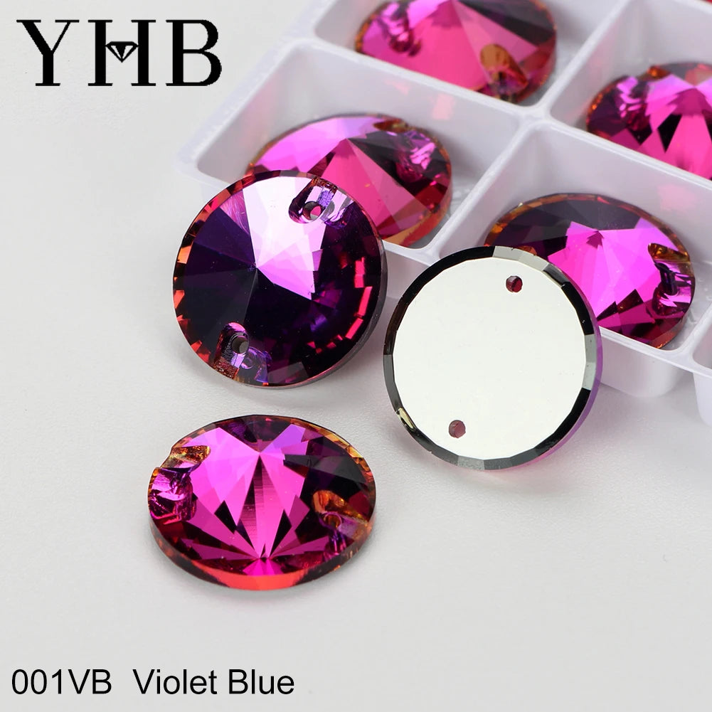 Strass à coudre YHB Crystal Rivoli – Pierres à coudre plates en verre pour vêtements, sacs et artisanat de bricolage