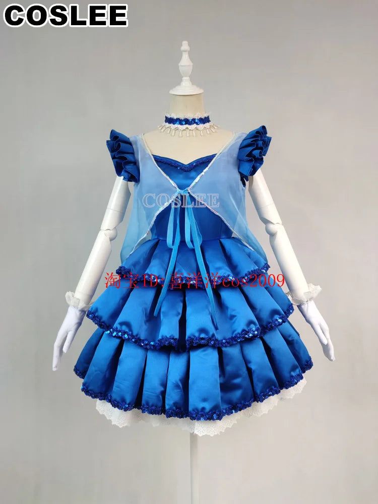 COSLEE LoveLive Aqours “The Dreaming Gate” Cosplay Costume – All Members Blue Singing Dress (Nozomi, Nico, Hanayo, Maki)