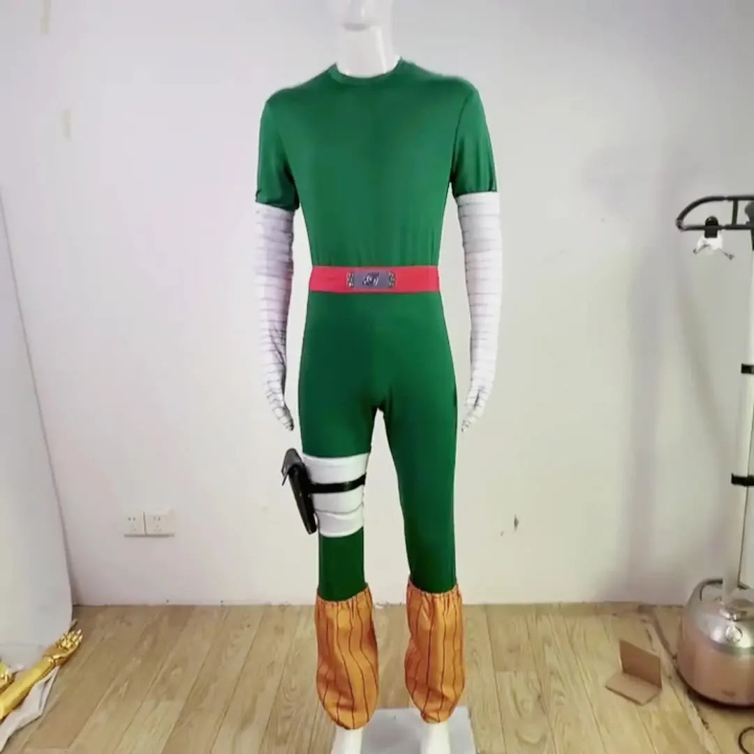 Naruto Rock Lee Inspired Anime Cosplay Costume Set with Wig – Green Jumpsuit Uniform for Halloween, Carnival & Party Roleplay