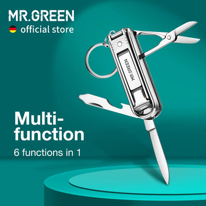 MR.GREEN Cortaúñas multifunción 6 en 1 de acero inoxidable – Lima de uñas, tijeras, abridor de botellas y herramienta de aseo