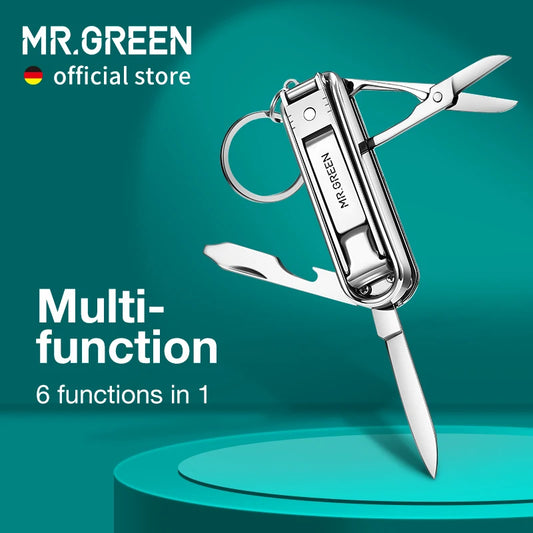 MR.GREEN Cortaúñas multifunción 6 en 1 de acero inoxidable – Lima de uñas, tijeras, abridor de botellas y herramienta de aseo