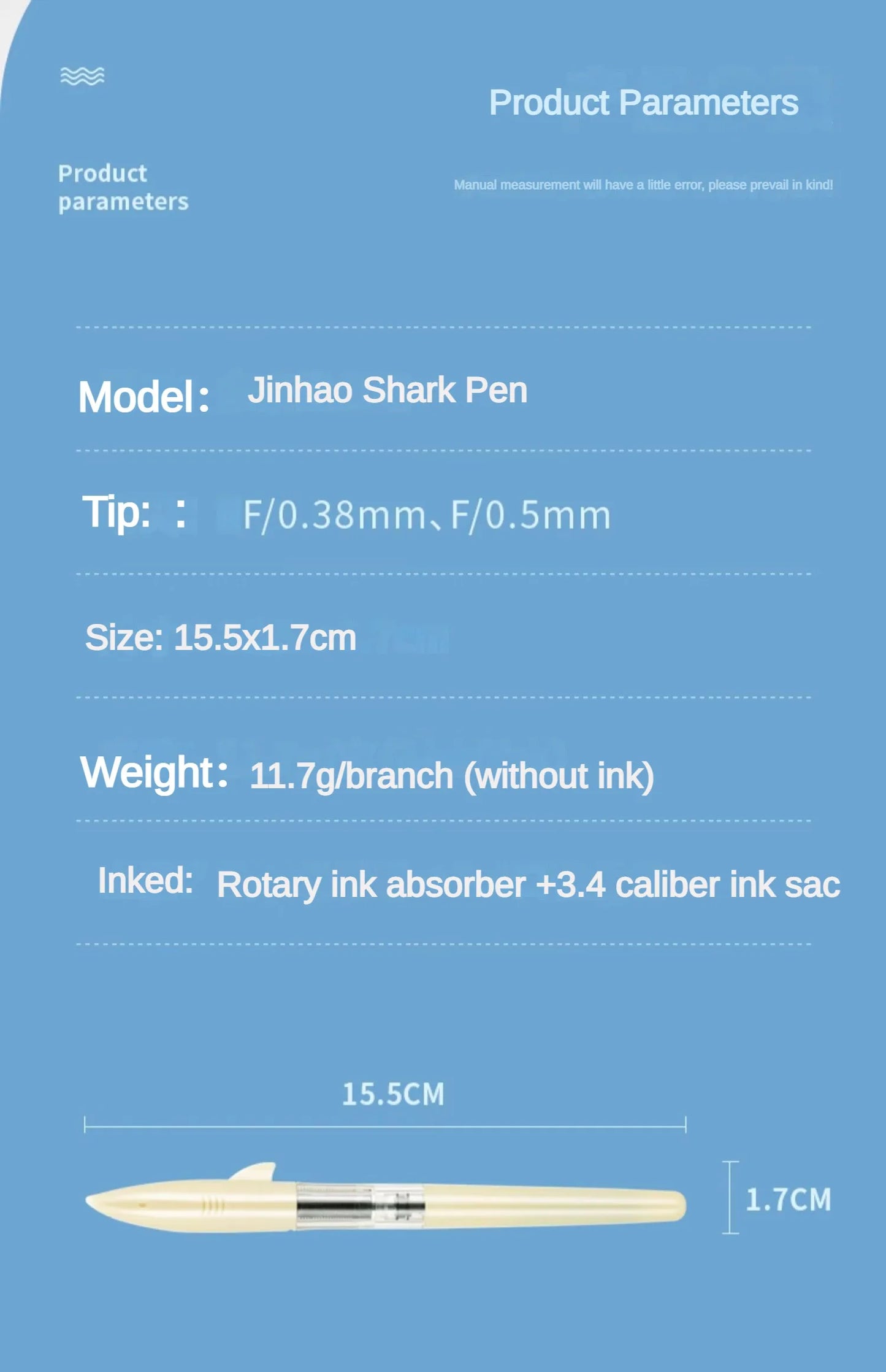 Stylo-plume Jinhao Shark – Stylo-plume à plume fine de 0,5 mm pour la calligraphie, l'écriture, le travail de bureau, les fournitures scolaires et la papeterie étudiante
