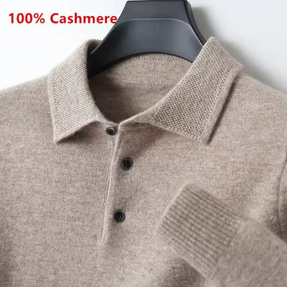 Men’s Luxury Merino Wool Cashmere Sweater – Buttoned Polo Collar Pullover, Warm Knitwear for Autumn & Winter Casual Wear