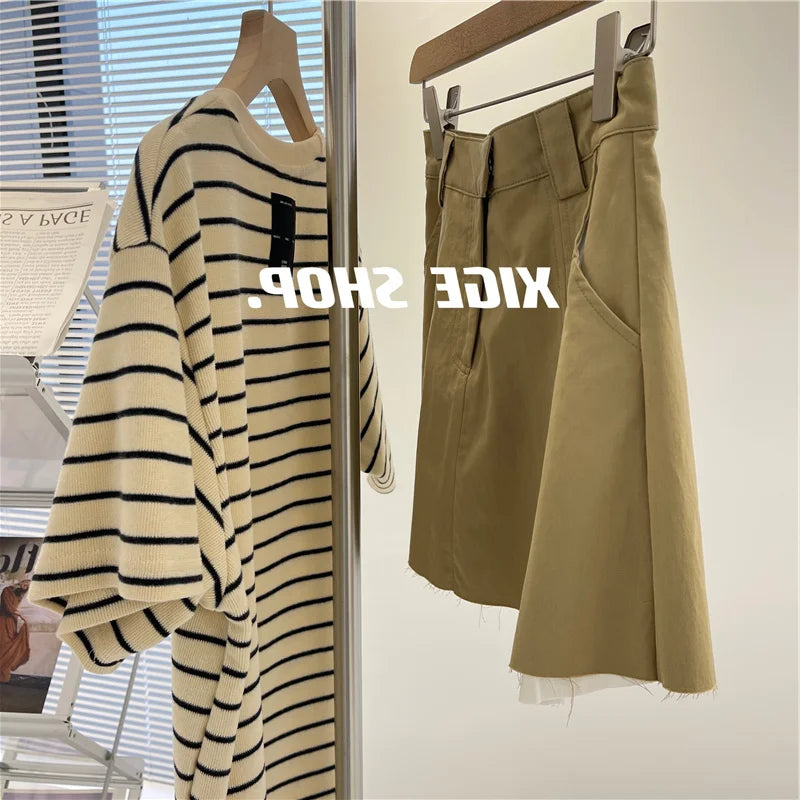 Women’s Korean Style Oversize Striped T-Shirt Loose Casual Short Sleeve Cotton Summer Commute Top