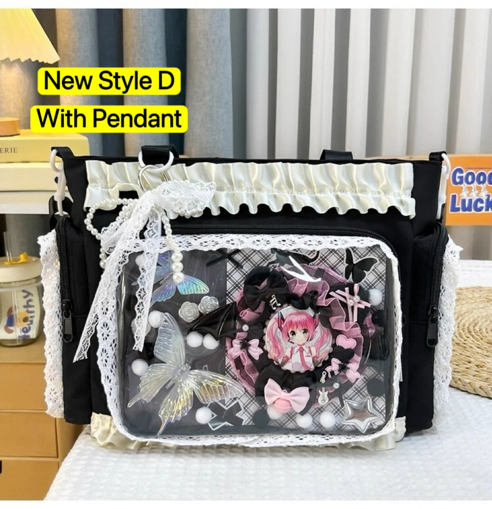 Bolsa Ita Japonesa Y2K para Mujer – Bonito Bolso de Hombro Transparente Lolita, Bolso Cruzado Grande de Exhibición DIY, Cartera de Moda Kawaii para la Escuela, Viajes y Uso Diario