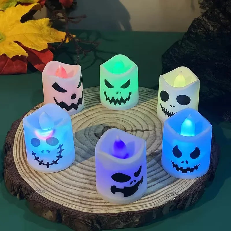 6PCS Halloween LED Ghost and Pumpkin Candle Lights, Glowing Flameless Candles, Spooky Haunted House Props, Halloween Party, Bar and Home Decorations