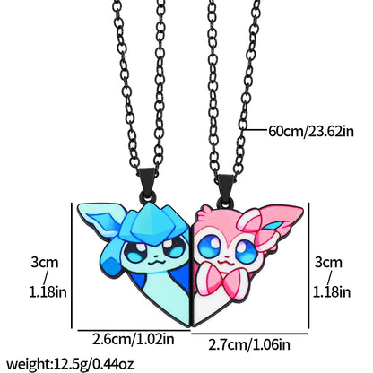 Collar de pareja de corazón roto de Pokémon Eevee – Regalo de joyería romántico de anime para mejores amigos (2 piezas)