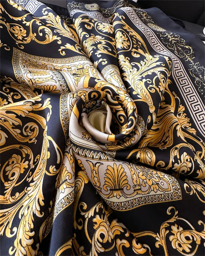 70x70CM Foulard en soie imprimé pour femme – Châle Pashmina carré tendance, tour de cou de luxe, bandeau et bandana décoratif