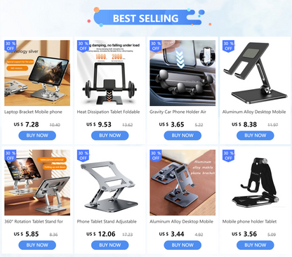 360° Rotating Tablet Stand – Adjustable Foldable Aluminum Holder for iPad Pro, iPad Air, iPad Mini & Smartphones, Desktop Device Stand