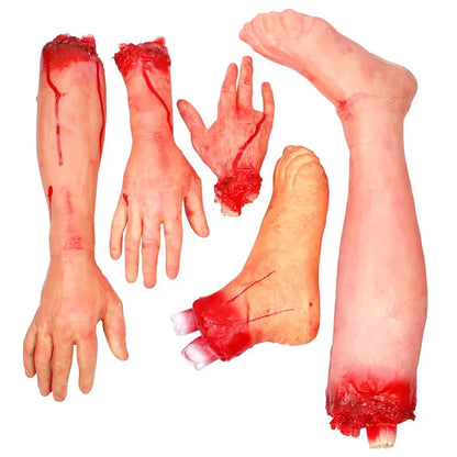 Halloween Fake Body Parts Props – Scary Bloody Human Brain, Heart, Hand, Finger, Leg & Foot Decorations for Halloween Parties, Haunted Houses & Horror Decor