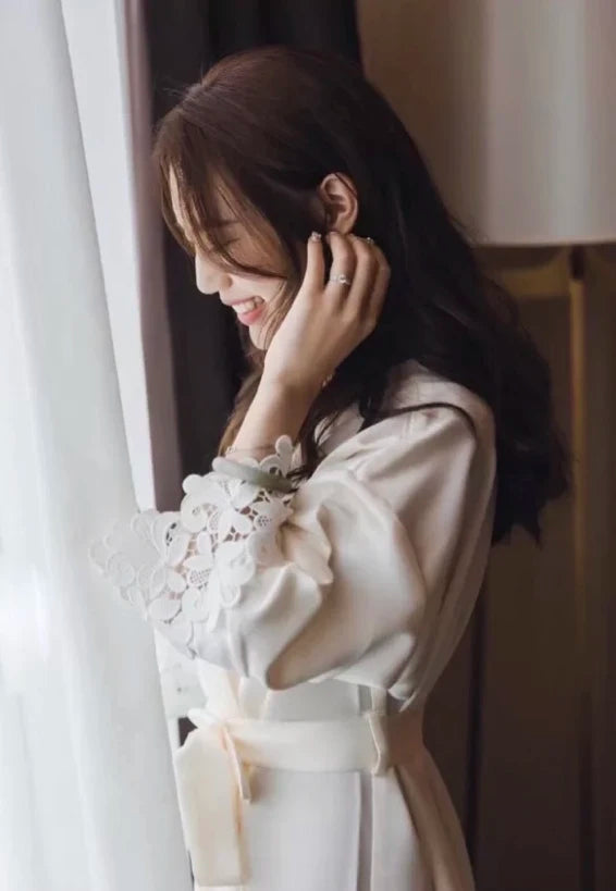 Women’s Summer Lace Kimono Robe – Bride & Bridesmaid Wedding Sleepwear Embroidered Bathrobe Night Dress