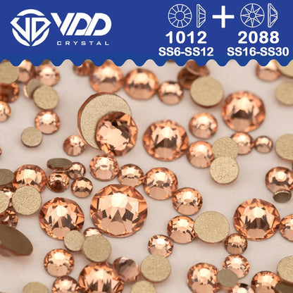 VDD Piedras Preciosas de Cristal Doradas de Fondo Plano – 2088 Cristales de Strass para Arte de Uñas, Manualidades y Decoraciones DIY