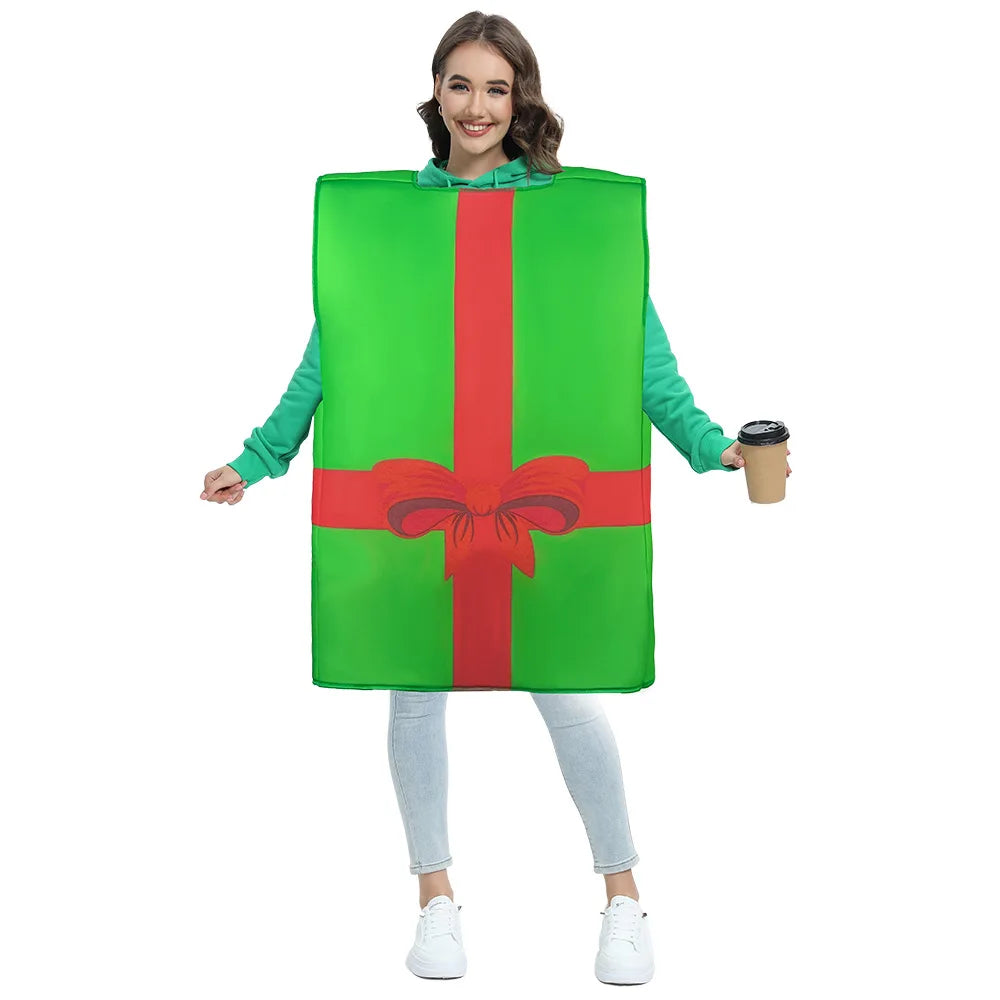 Adult Christmas Gift Box Costume, Funny Present Box Cosplay Outfit for Women and Girls, Novelty Christmas Party Dress-Up Costume for New Year, Family Matching, Stage Shows and Holiday Events