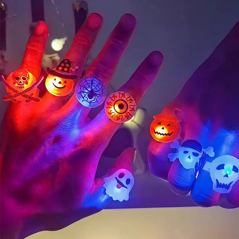 50PCS LED Halloween Rings – Cartoon Luminous Finger Lights, Glow-in-the-Dark Light-Up Rings for Halloween Party Favors & Events