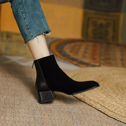 Women's Chelsea Ankle Boots – Stylish Spring & Autumn Frosted Leather Boots with Thick Comfortable Heels, Casual Fashion Shoes