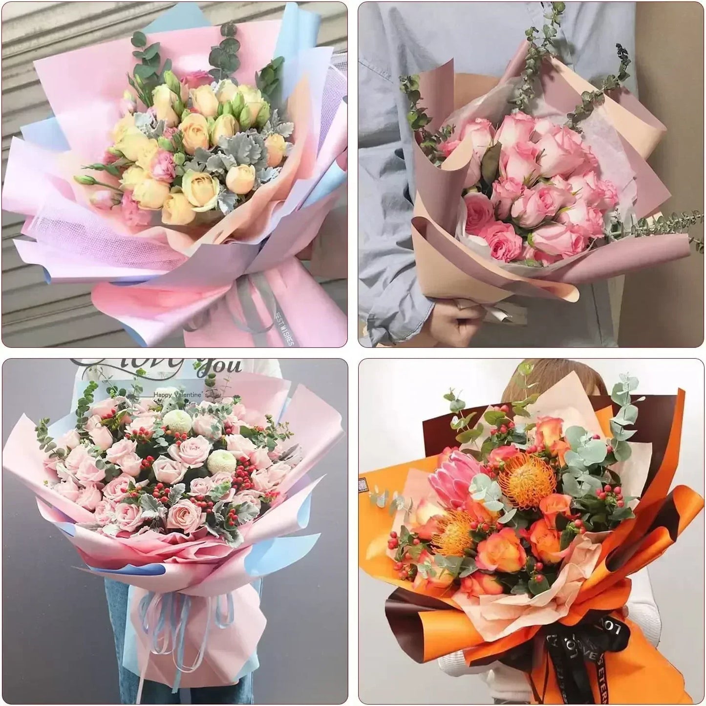 10 Uds. Papel de seda de 50 × 66 cm para envolver ramos de flores para floristas, regalos, bodas, cumpleaños y manualidades DIY